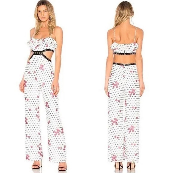 NWT NBD x REVOLVE Maraschino Cherry Print Romper Jumpsuit Size Large Hook Cutout - Picture 1 of 9